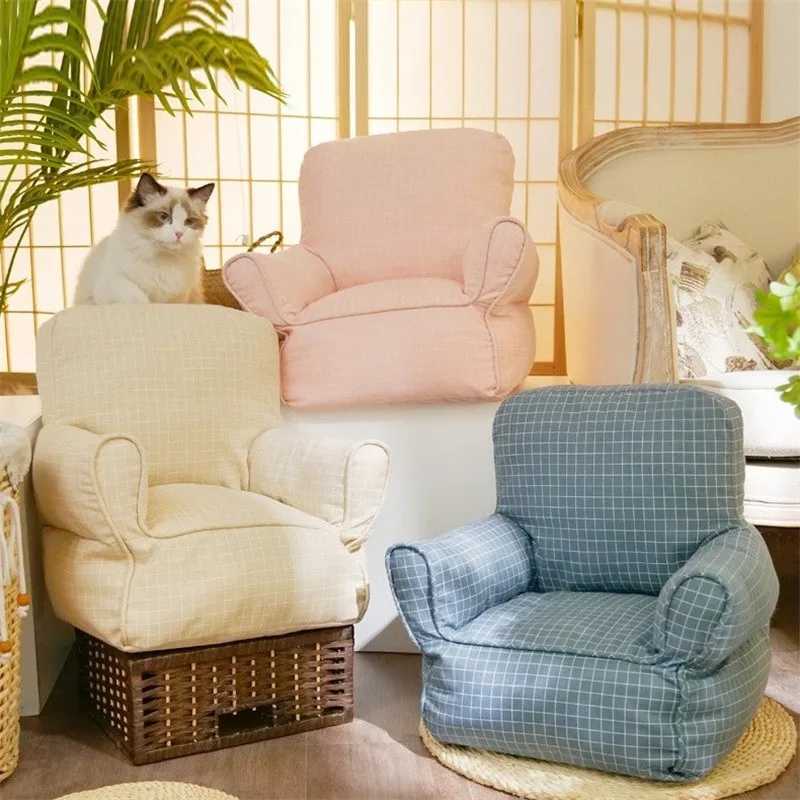 Soft Cat Sofa Pink Cute Beige Blue Plaid Cat Sofa Bed Breathable Waterproof Washable Pet Bed Princess Cat Small Dog Bed M251217