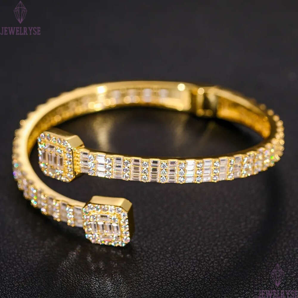 Pass Dia Tester 1615ct 55mm Sterg Sier Baguette VVS Moissanite Iced Out Cuff Bangle Bracelet For Men Women