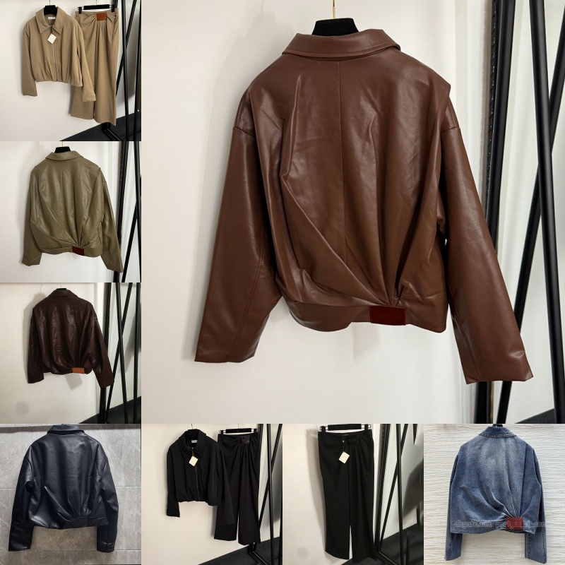 Pu Leather Draped Jacket for Women Designer Zipper Up Denim Coat Luxury Summer Spring Holiday Vest Tops Skirt