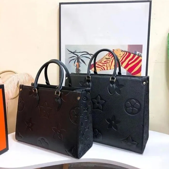 Designer Bag Onthe go Embossed Black Flower Large Capacity GM MM The Tote Bag Fashion Women Shoulder Bags Handbag Lady Crossbody Female backpack Purse