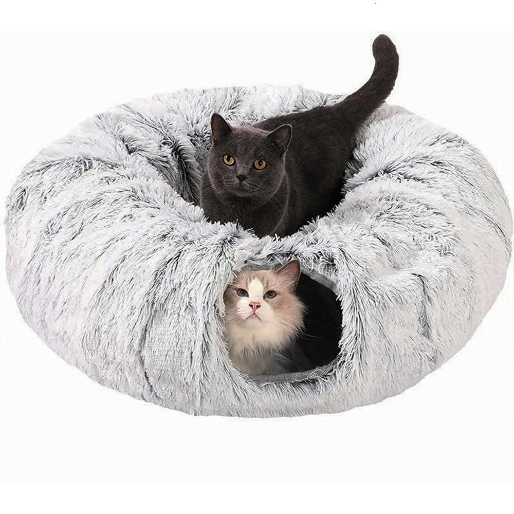 Winter New Arrival Plush Cat Tunnel Bed Foldable Two-in-One round Warmth Pet Nest Thickened Cozy Cuddly Cat Hideaway M251217
