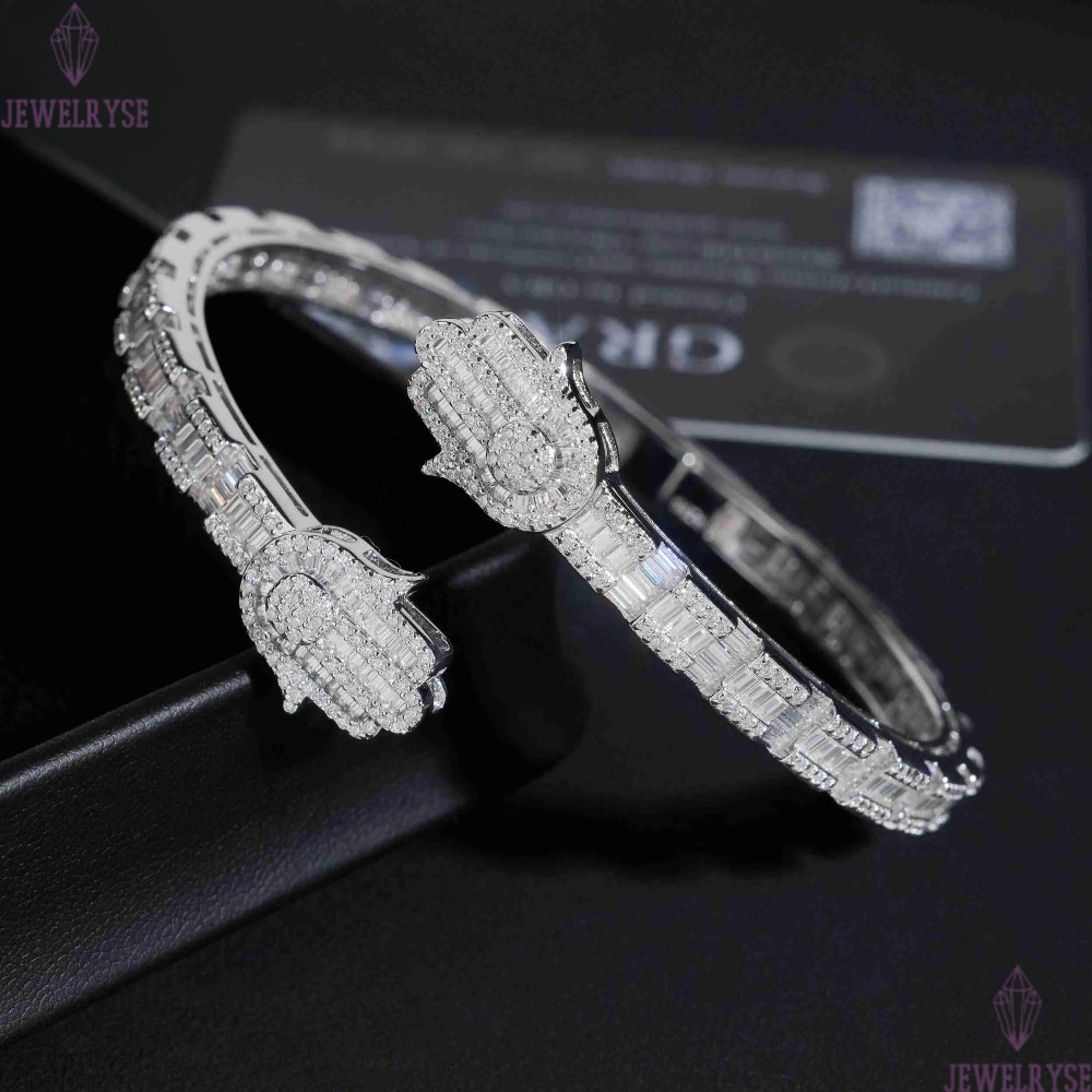 Fine Jewelry New Design 925 Silver Hip Hop High Quality Hamsa Hand VVS Moissanite Bangle Bracelet