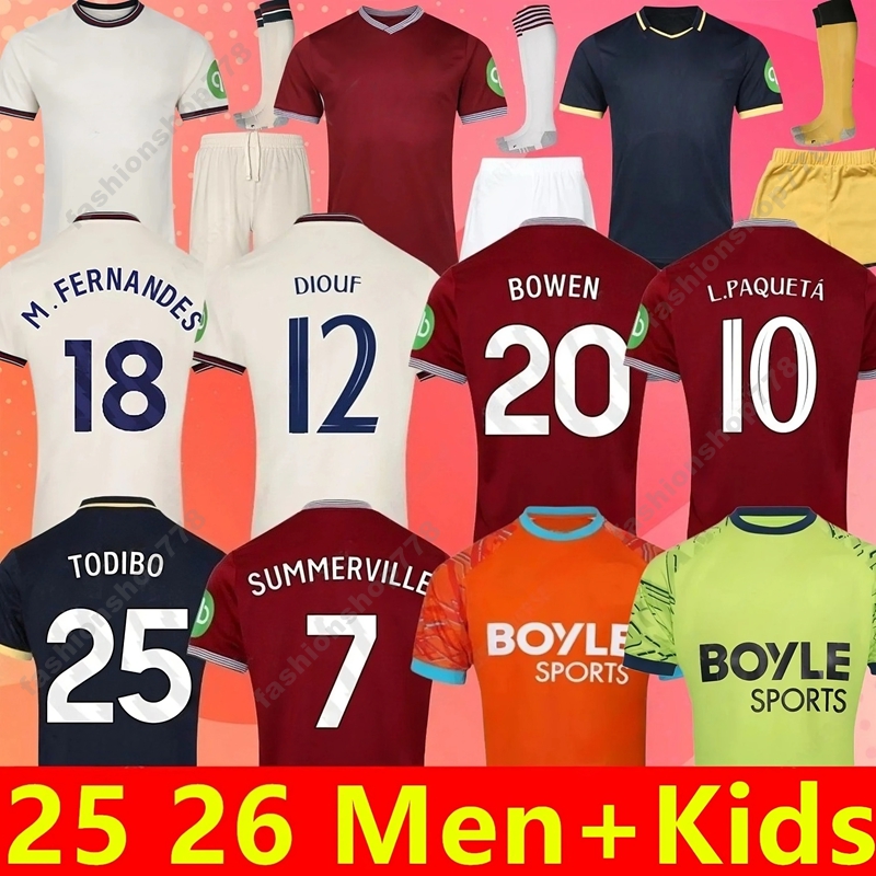 25 26 BOWEN L.PAQUETA Soccer Jerseys M.FERNANDES DIOUF 2026 SUMMERVILLE TODIBO WAN-BISSAKA KILMAN football shirt FULLKRUG WESTs HaMe N.AGUERD black jersey Men kids