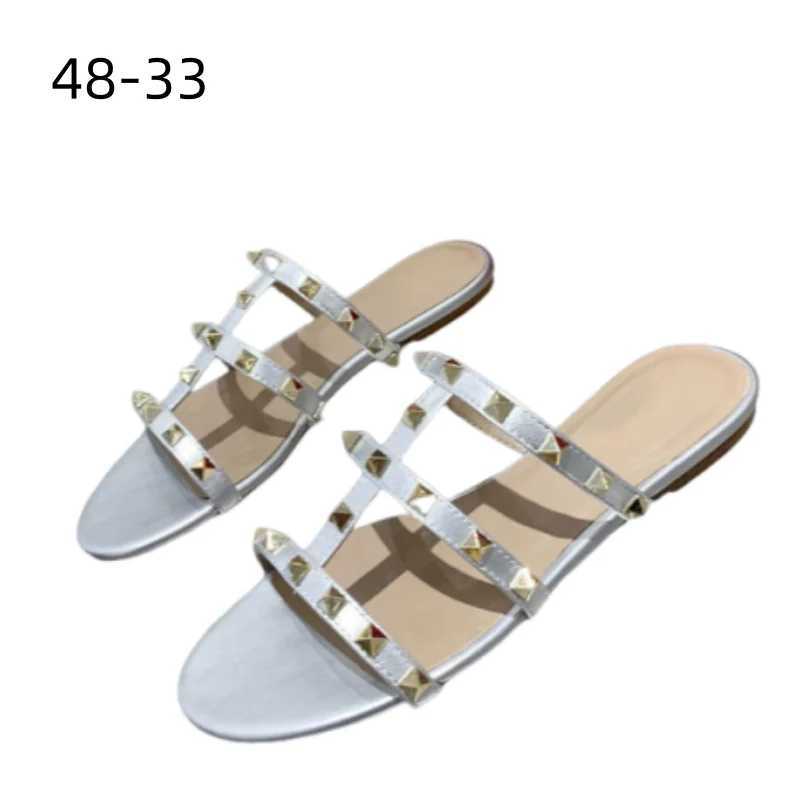 Lady Mules Sandals Front Open Toe Gold Studded Flat Slides Block Shoes In Purple Pink Fashionable Summer Slippers 48 46 Q251217