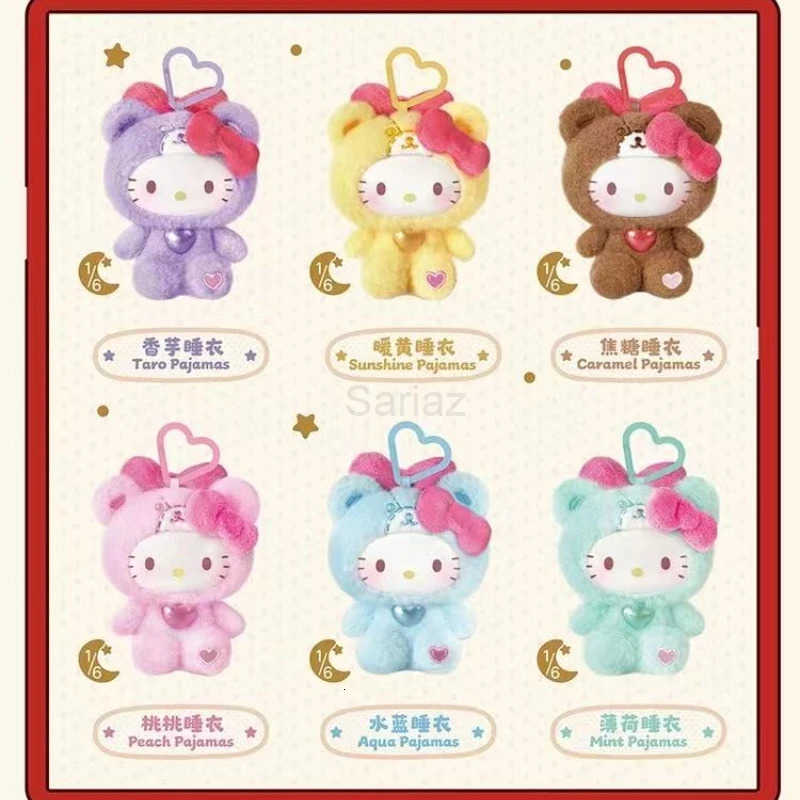 Sanrio Original HelloKitty Teddy Sleepwear Vinyl Plush Pendant Trend Blind Box Doll Anime Figure Ornament Toy Birthday Gift H251217