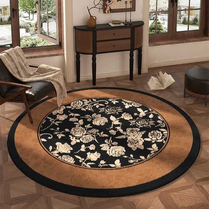 White Plum Bloss Round Carpet Non Slip Floor Mat Black Brown Oriental Design For Living Ro Study Ro He Decor Rug Y251216