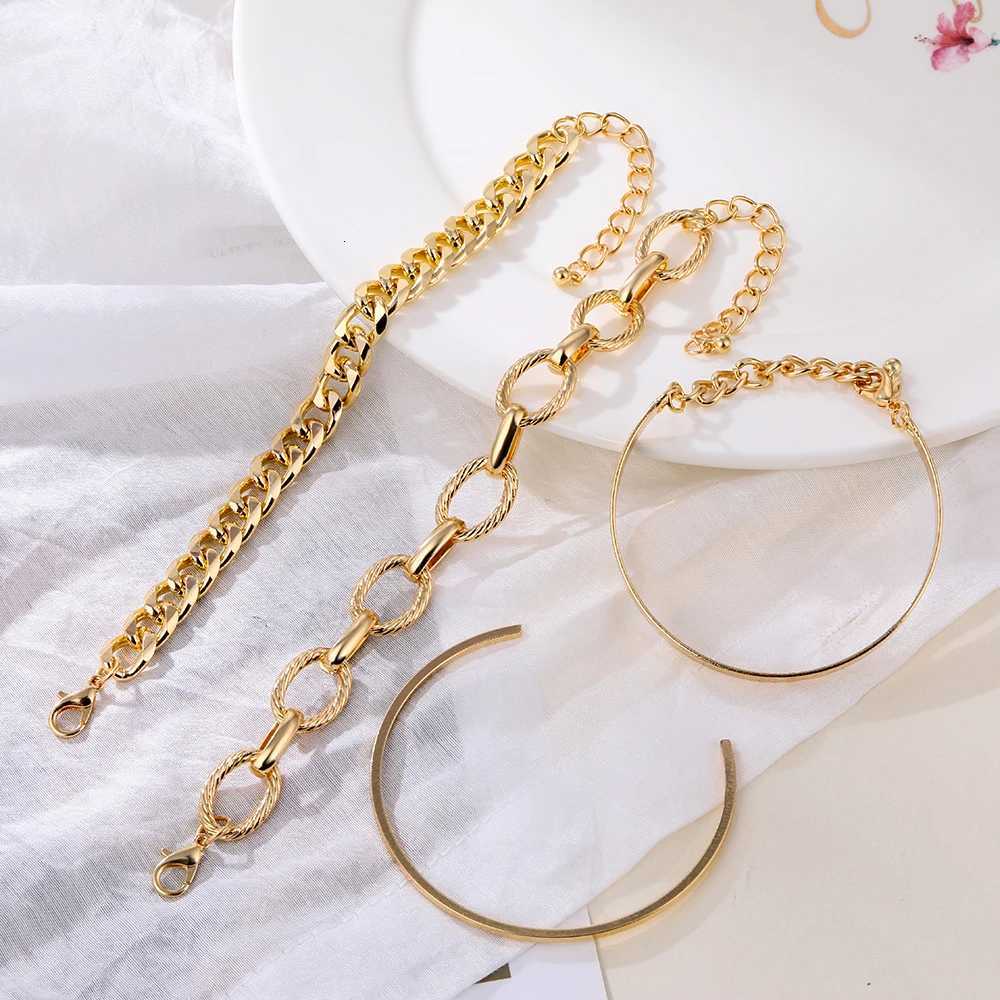 4Pcs Punk Heavy Metal Big Thick Chain Set Women Retro Geometric Metal Twist Chain Bangles Fashion Jewelry M251217