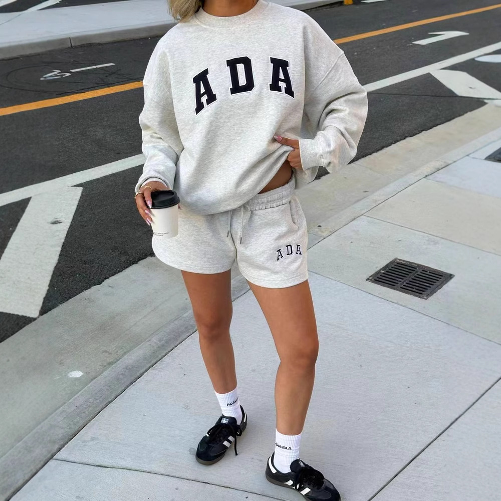 Designer Women's Hoodies Oversized ADA Letter Print Sweatshirt - Light Gray/Red Soft Fabric Casual Daily Streetwear Top