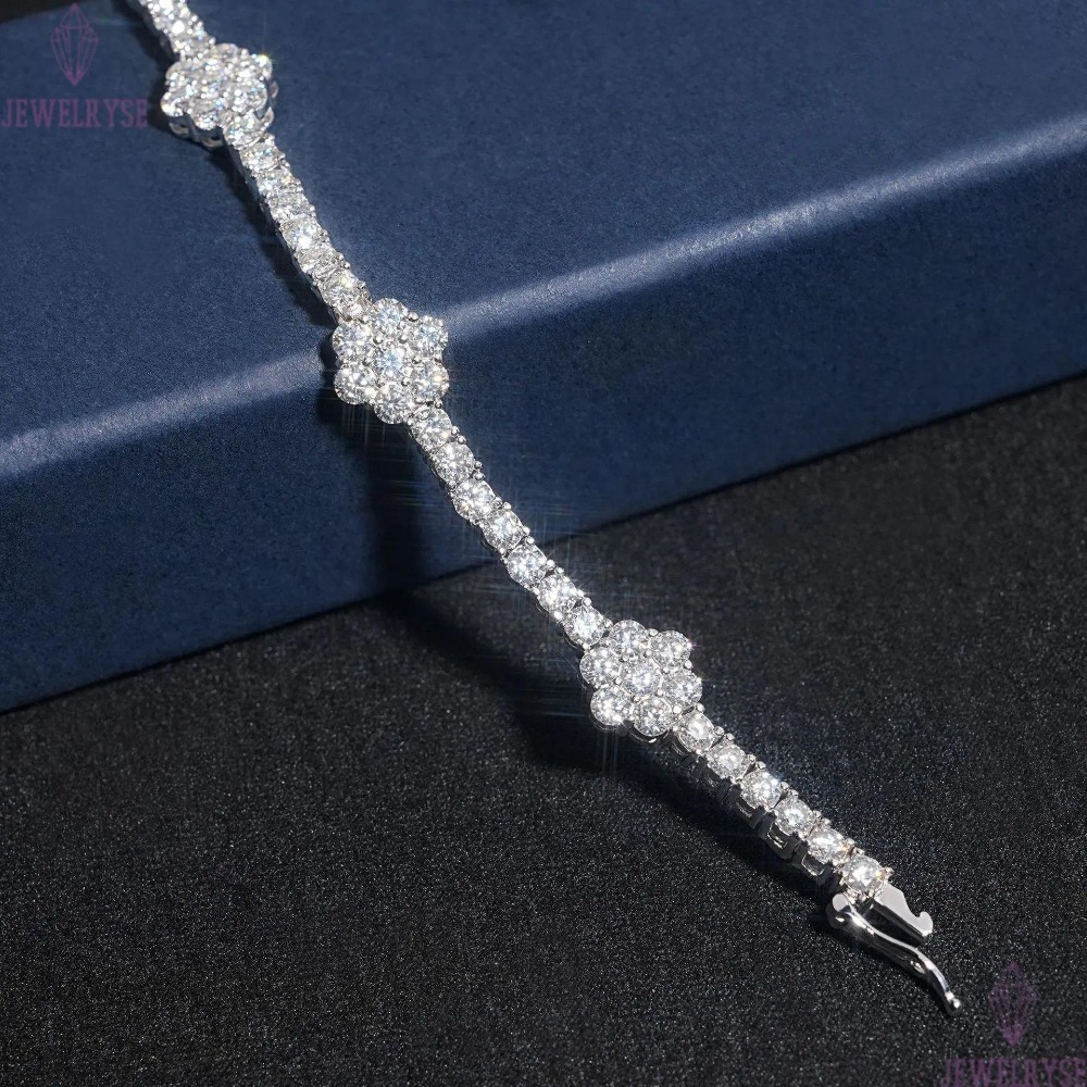 New S925 Silver D 3mm Moissanite Flower Tennis Chain Mens and Womens Hip Hop HIPHOP Bracelet