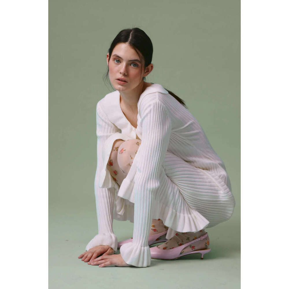 New French Pink Elegant For Women Sweet Style Ruffled Sleeve Slim Fit Single-Breasted Long Dress B5