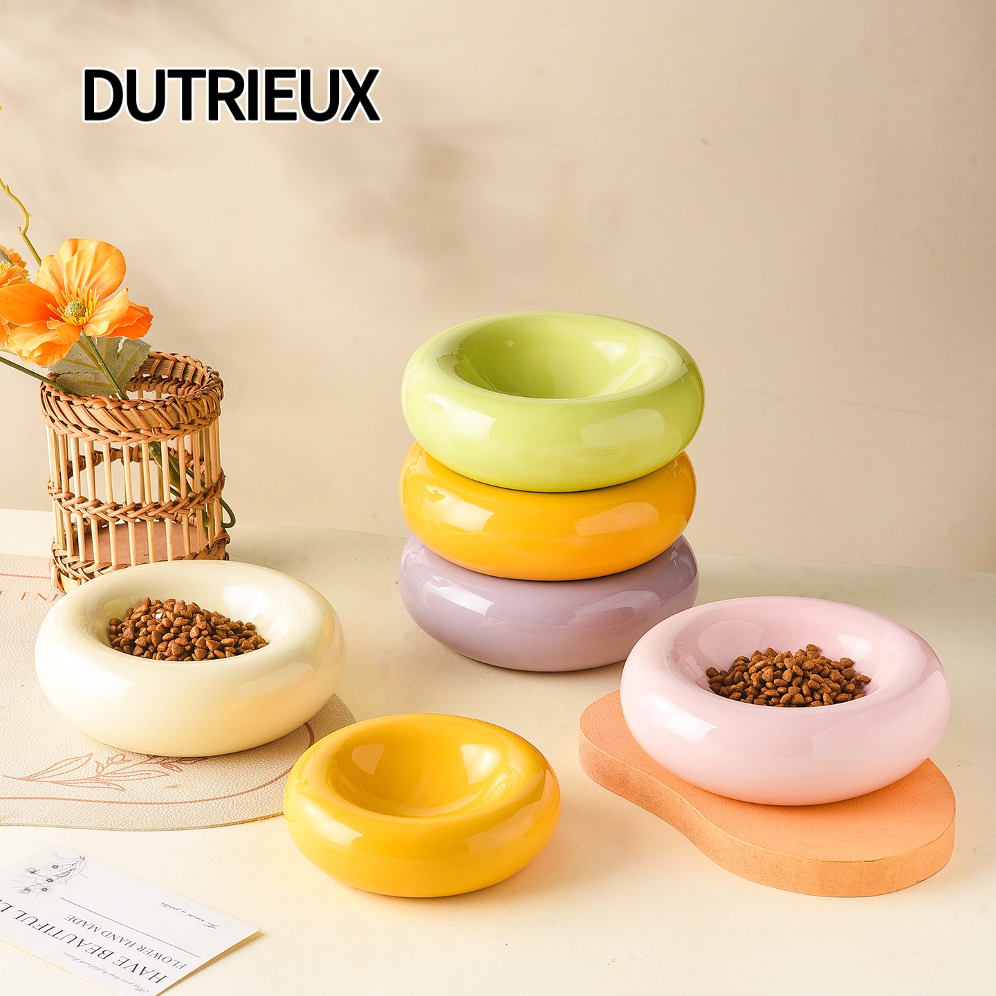 H1889 Pet slow feeder bowl, ceramic material, elevated design to protect neck, anti-choking and anti-spill dog and cat bowl, new cross-border product.