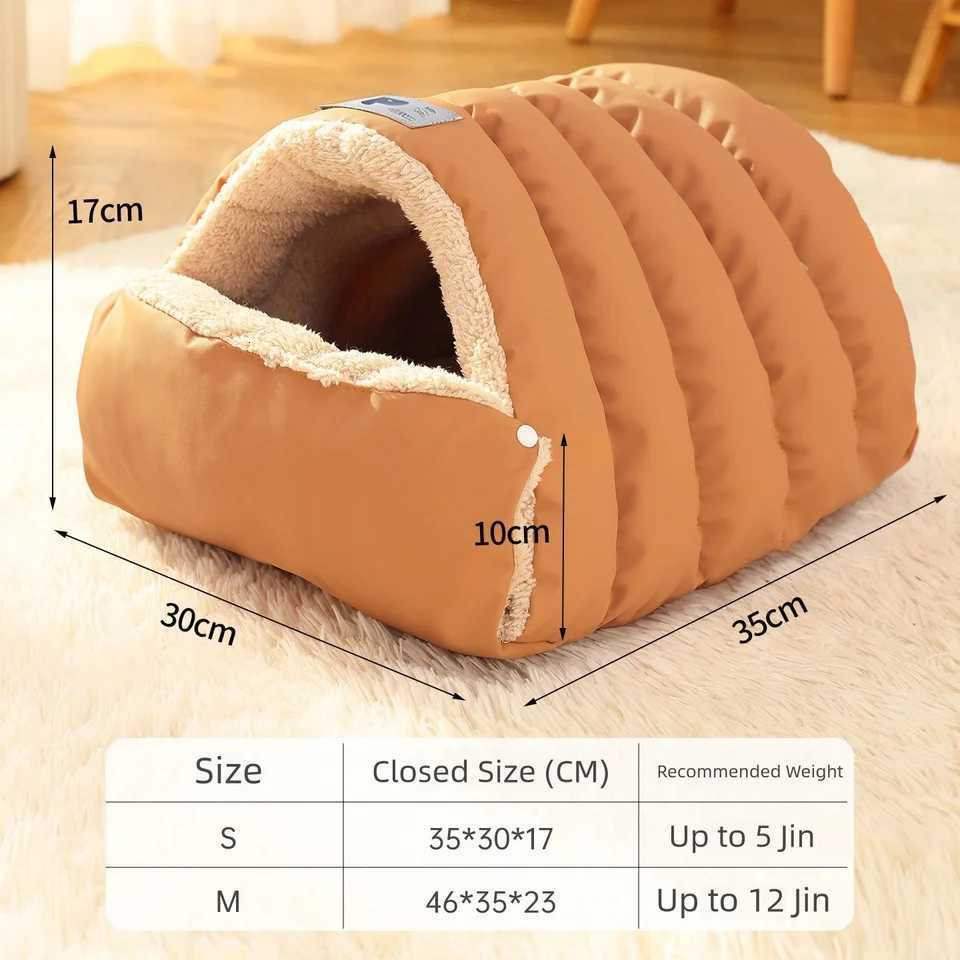 Winter warming semi-enclosed safety pet bed thickened small dog bed large space leather cat sleeping bag M251217
