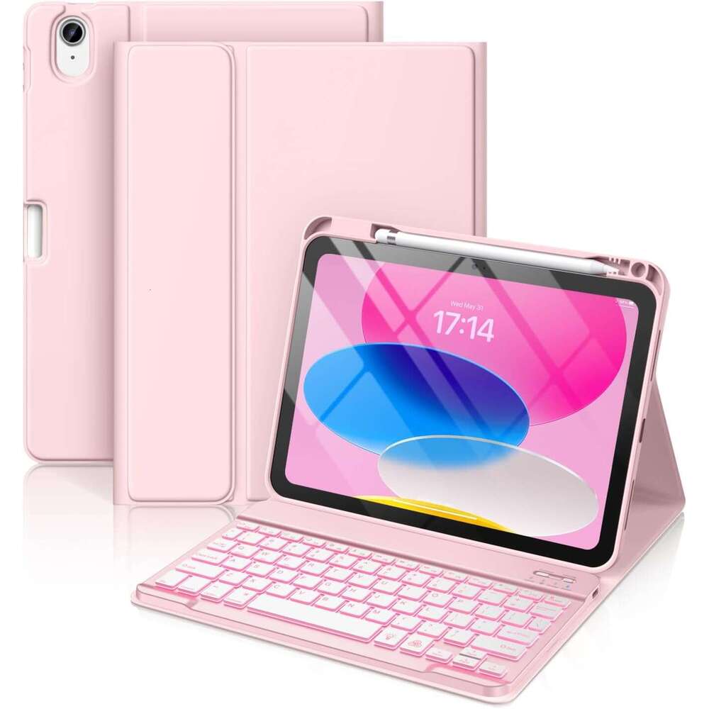 Hamile 11th Generation Case - 7 Colors Backlit Wireless Detachable Folio Keyboard Cover with Pencil Holder for iPad 11-inch A16 2025 10th Gen 10.9 Inch 2022