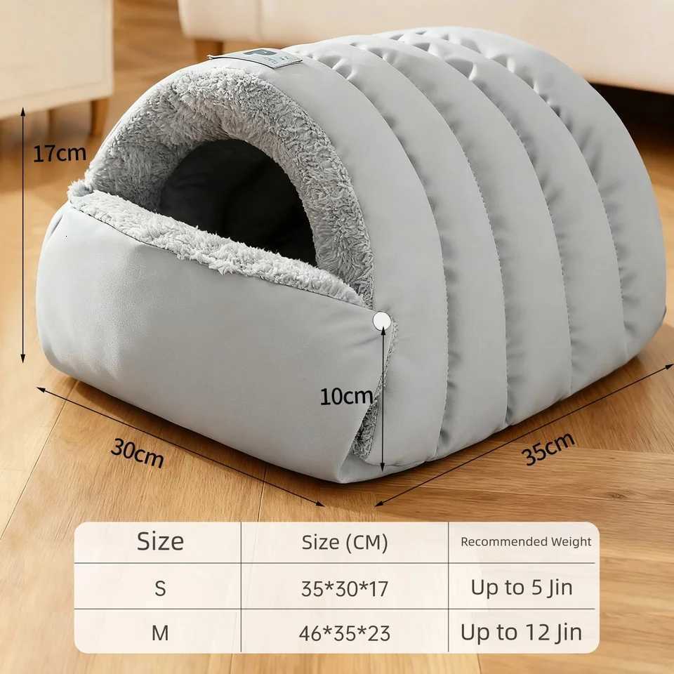 Winter warming semi-enclosed safety pet bed thickened small dog bed large space leather cat sleeping bag M251217