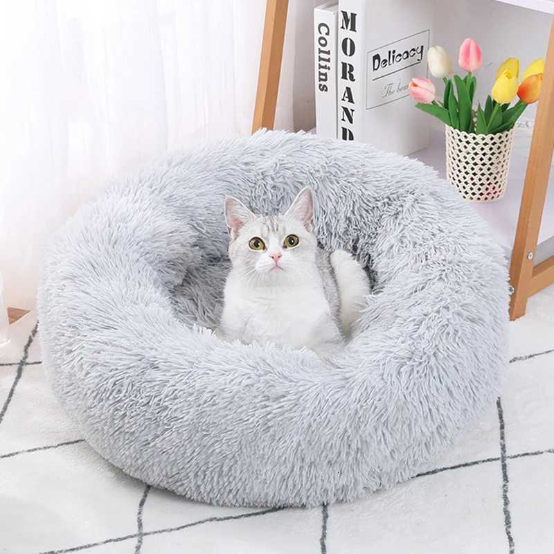 Round Cushion Winter Warm Sleeping Pet Bed for Large Dog Bed Super Soft Cat Bed Long Plush Dog House for Medium Dog House Winter M251217