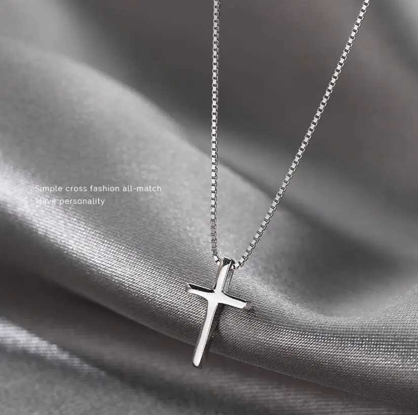 925 Sterling Silver Female Cross Pendants Smooth Cross Pendant Necklace Jewelry For Women Wedding Gift G251217