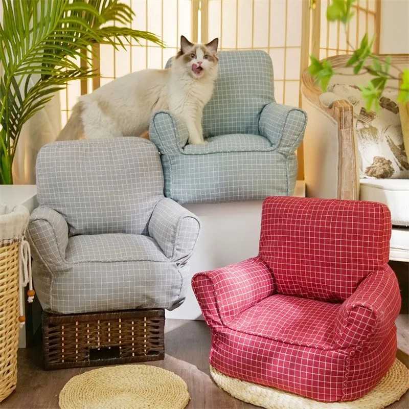 Soft Cat Sofa Pink Cute Beige Blue Plaid Cat Sofa Bed Breathable Waterproof Washable Pet Bed Princess Cat Small Dog Bed M251217