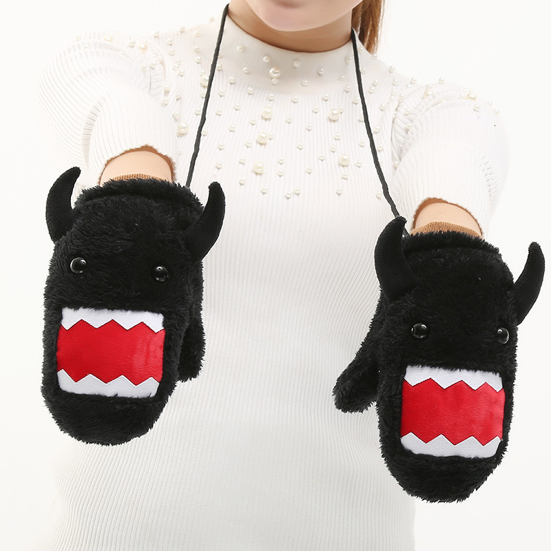 Autumn and Winter Warm Gloves Plush Thick Cute Hanging Neck Fashion Windproof Adult Black Student Fingered Male Winter
