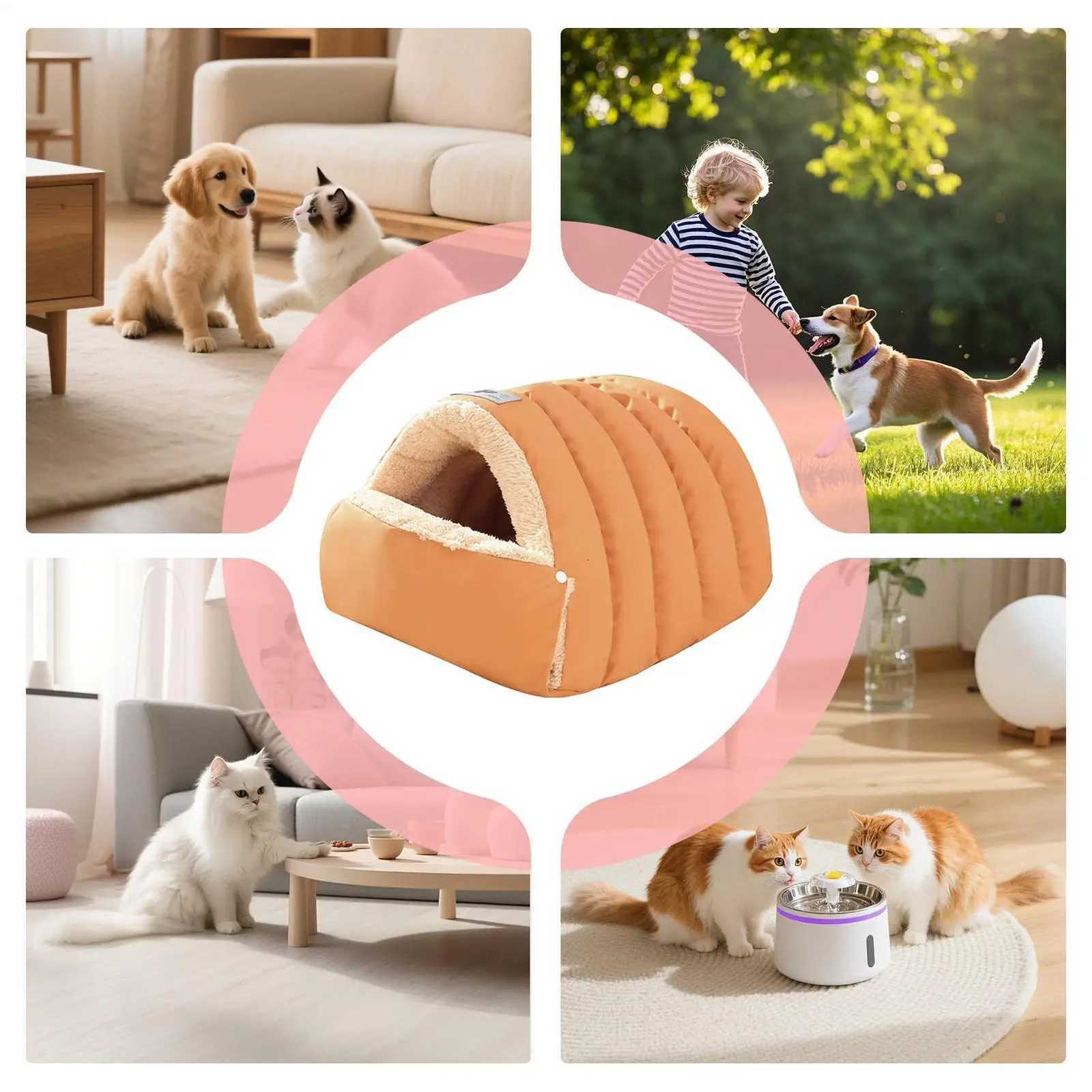 Semi Enclosed Pet Cave Bed Warm Comfortable Windproof Sleeping Sack Washable Pet Nest for Cats Small Dogs Indoor Outdoor M251217