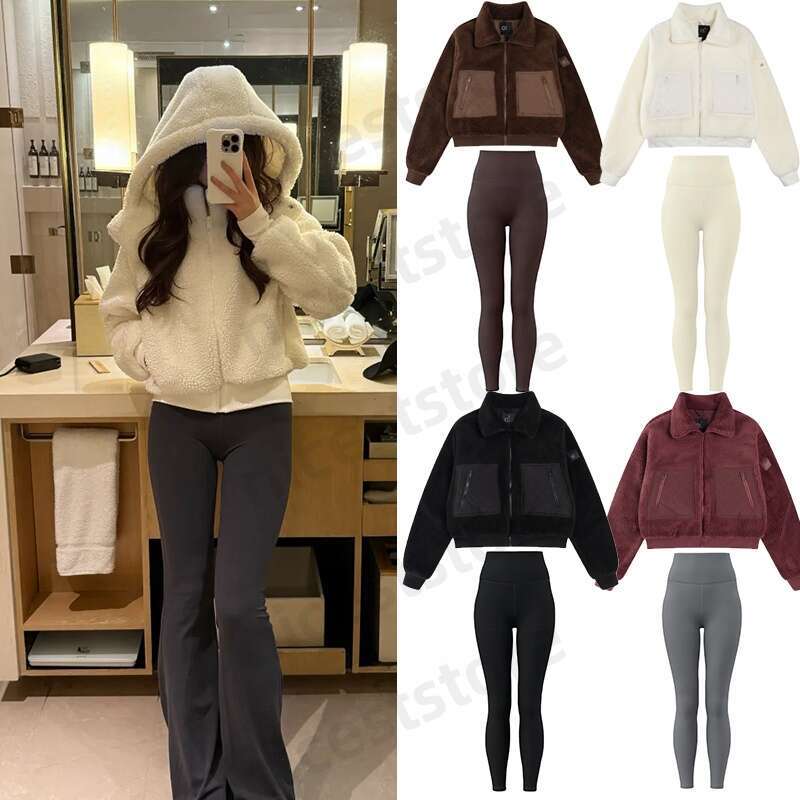 26 Top Yoga Set Alonessitys Women Clothes Leggings Wool Standing Collar Jacket Thick Warm Pant Sweatshirt Sets Designer Luxury Alonessitys Leggings Jackets Set