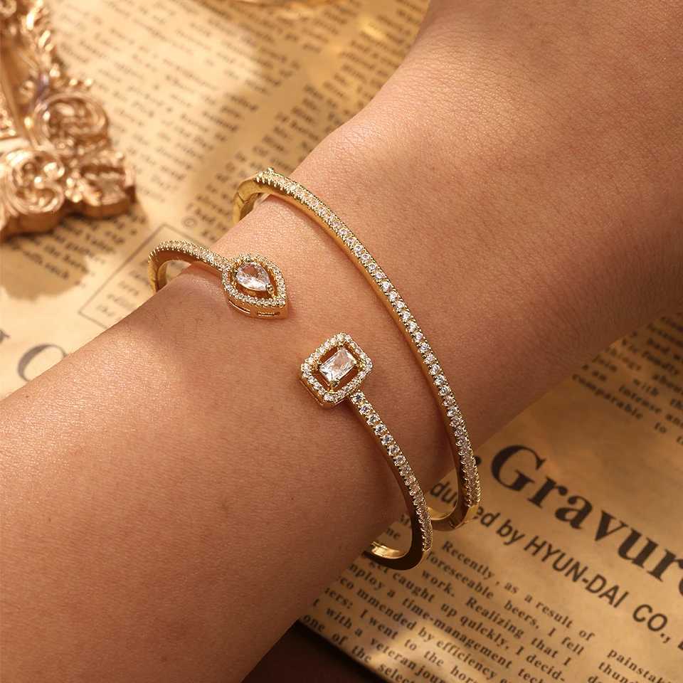 ZAKOL Classic Geometric AAA Cubic Zirconia Open for Women Shiny Crystal Engagement Wedding Party 2 Pcs Bangle Set M251217