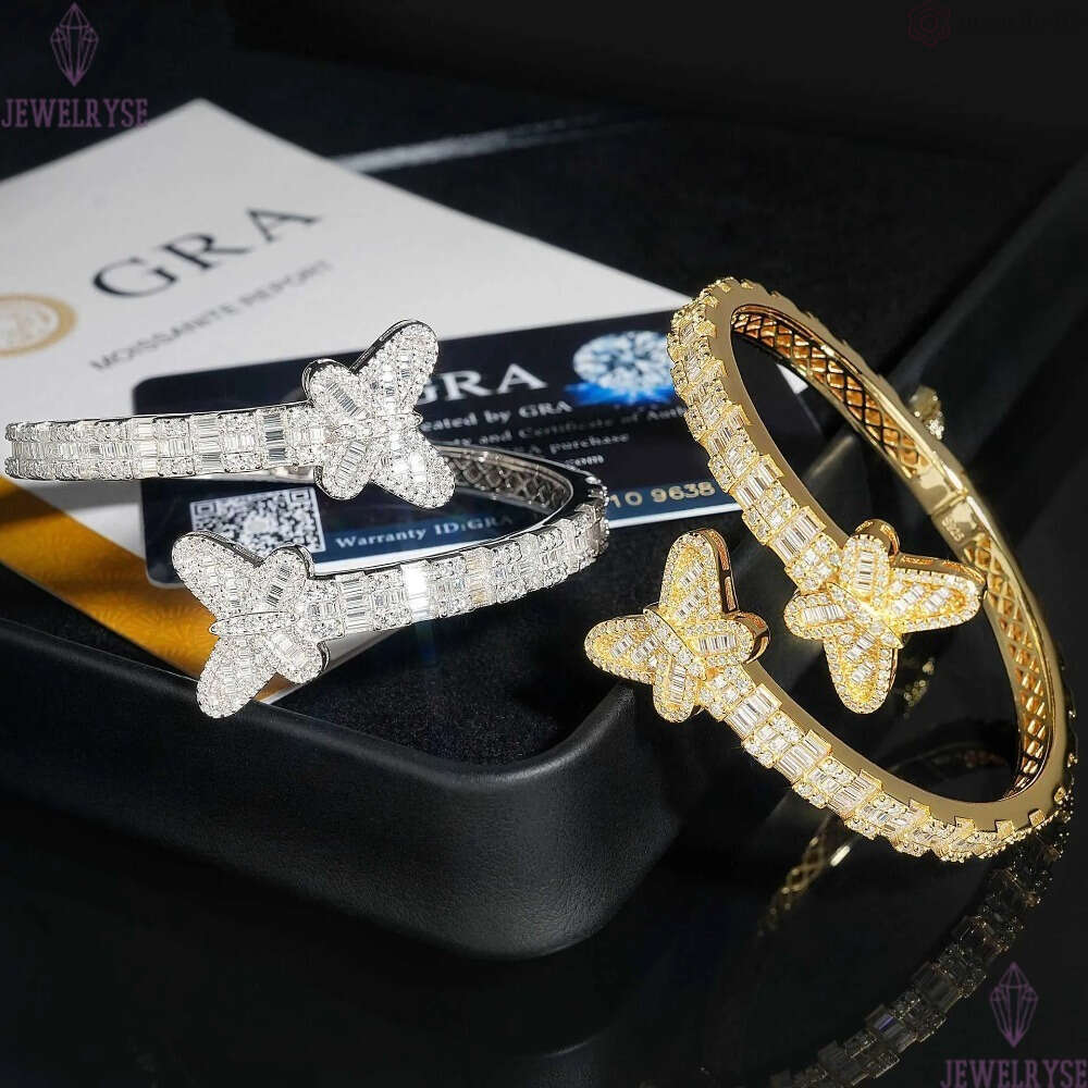 New S925 Silver Set D-Color Moissanite Butterfly Bracelet Hip Hop Fashion Trend High end Bracelet