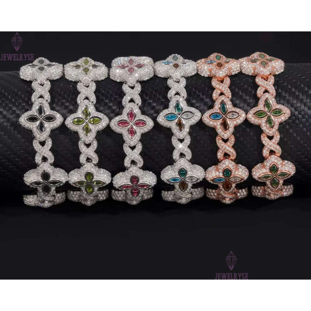 Fashion Design Infinity Link Clover Bracelet Pass Diamond Tester S925 Colored Marquise Moissanite Diamond Clover Cuban Bracelet