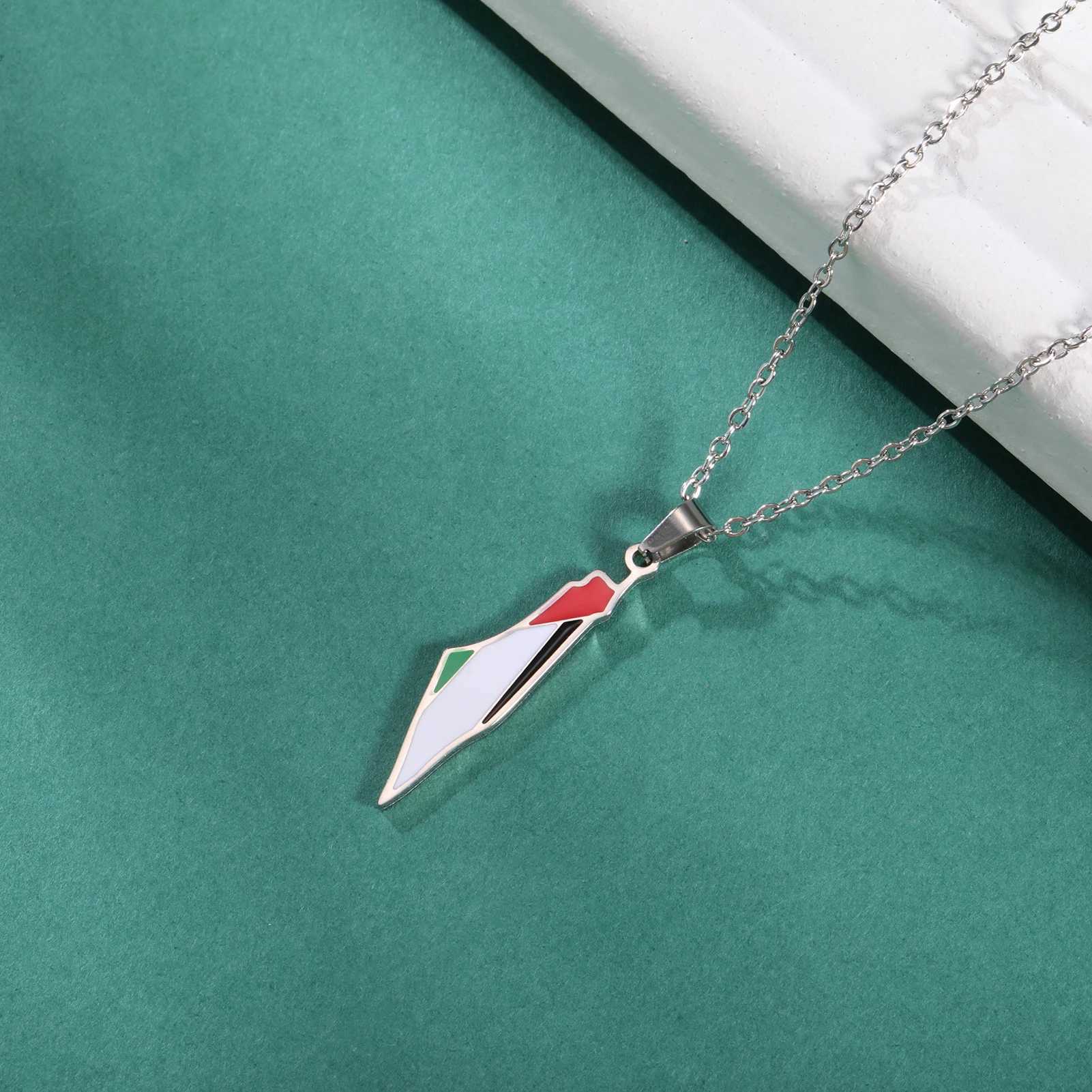 Lucktune Palestine Flag Map Enamel Pendant Necklace for Women Men Stainless Steel Map Geography Chain Necklace Jewelry Gift New G251217