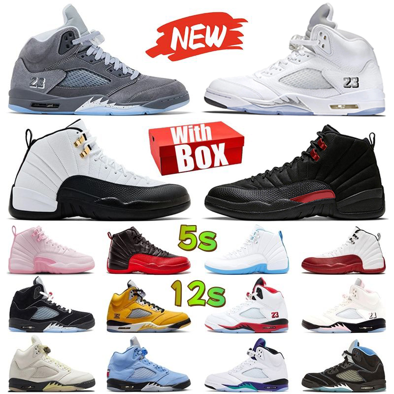 With Box 5 12 Basketball Shoes 5s 12s Bloodline Wolf Grey White Metallic Black University Blue Fire Red Taxi Medium Soft Pink French Blue men women Trainer Sneakers