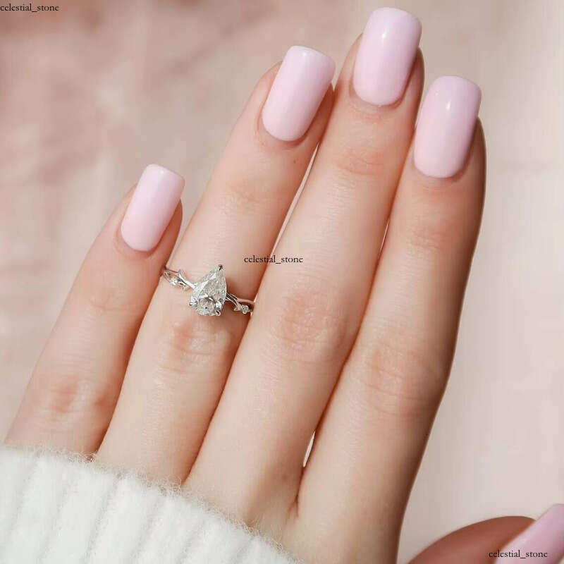 VVS Moissanite Customized Pear-Shaped Branch Crystal Jewelry Luxurious Promise Eternal Engagement Sterling Silver Ring