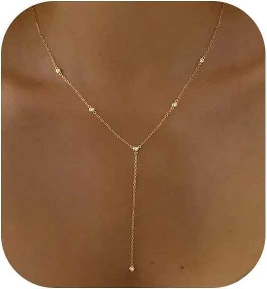 Gold Plated CZ Lariat Necklace for Women Boho Fashion Jewelry Women Silver Plated Necklace for Women Dainty Gold Necklaces G251217