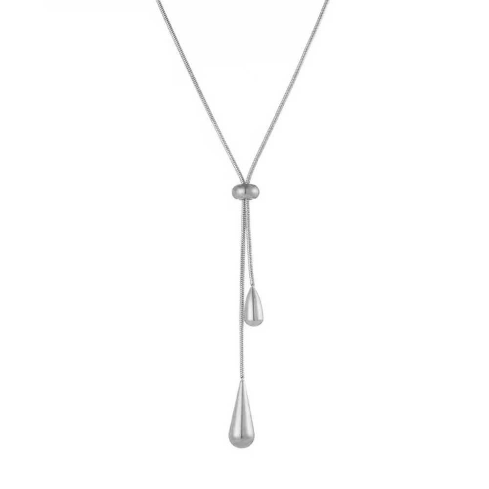 DOTIFI Stainless Steel Pull Adjustable Water Drop Shape Tassel Charm Necklace Fashion Personality High-Grade Jewelry Gifts G251217