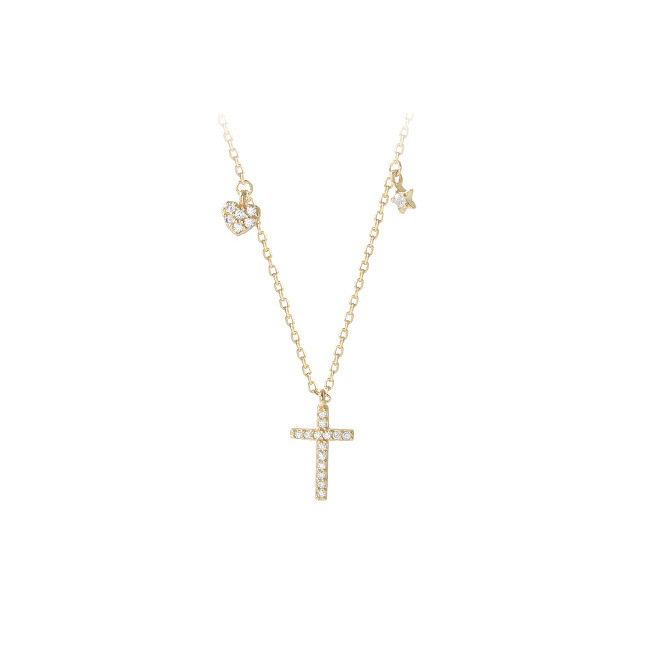 Fashion 18K Gold Plated Heart Cross Necklace Shiny Zircon Jesus Cross Pendant Religious Faith Accessories Wholesale designer necklace diamond jewelry 