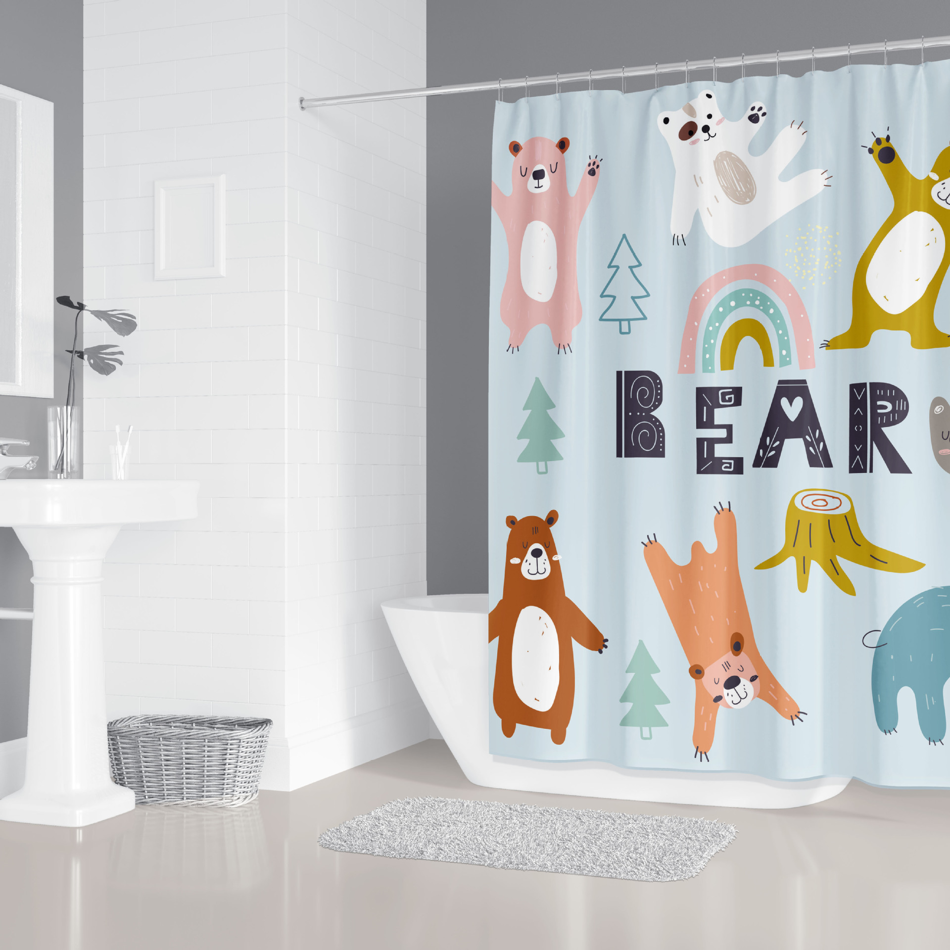 YL-37981 Bathroom Curtain/Curtain Decoration Polyester Waterproof Cat and Dog 3D Digital Print Bathroom Curtain