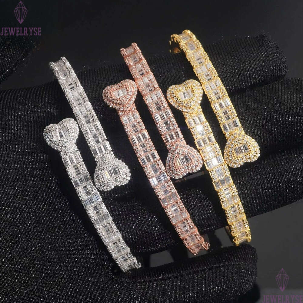 Hip Hop Jewelry 925 Silver Iced Out Fine Jewelry VVS Moissanite Diamond Heart Bracelet Bangle Men