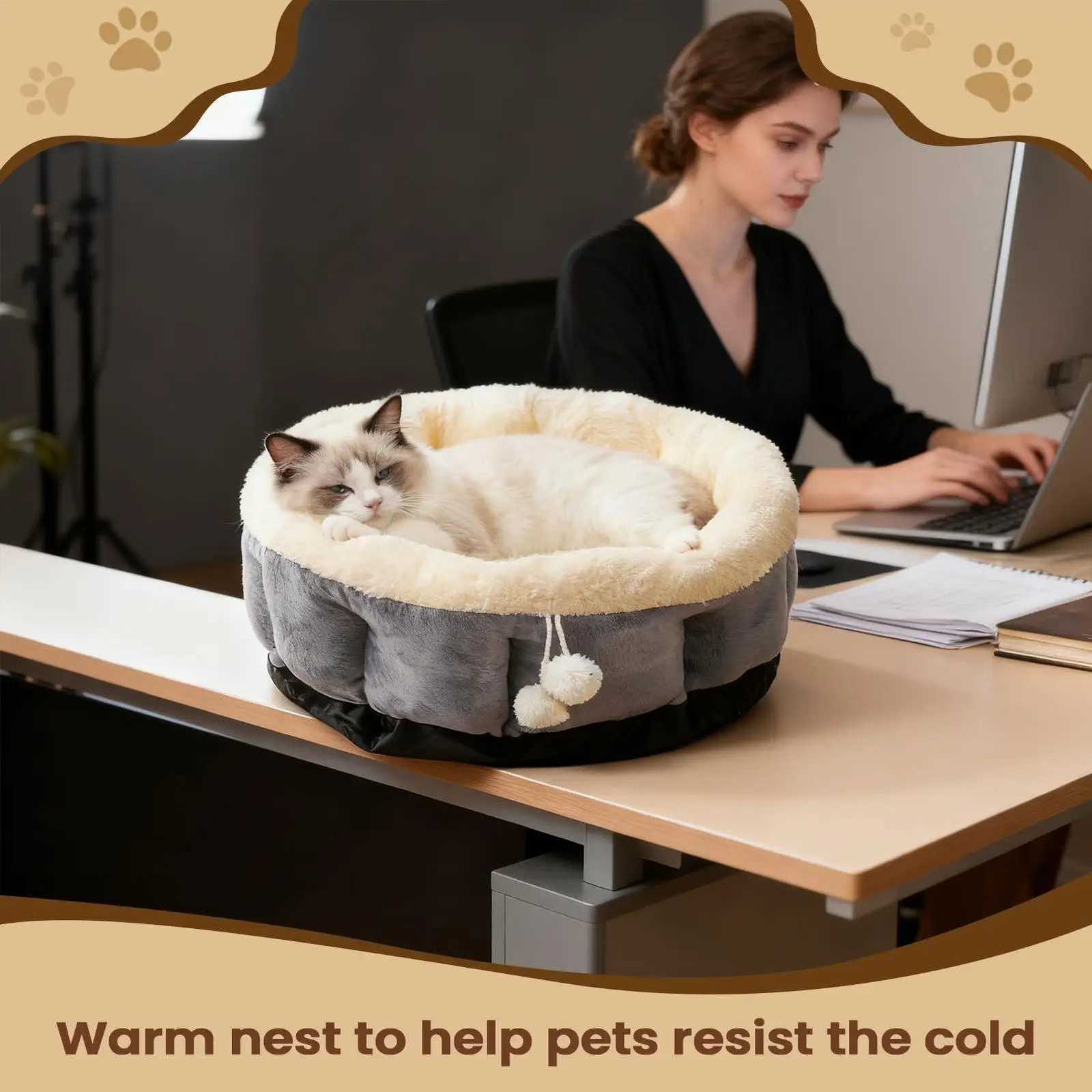 Cute Cat Calming Nest Winter Warm Kitten Bed Soft Cushion Dogs Cats Puppy Sleeping Pad For Living Room Balcony Sleeping M251217