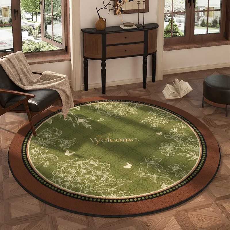 ic Brown Floral Round Carpet Non Slip Floor Mat Black Dotted Border for Living Ro Study Ro He Decor Rug Y251216