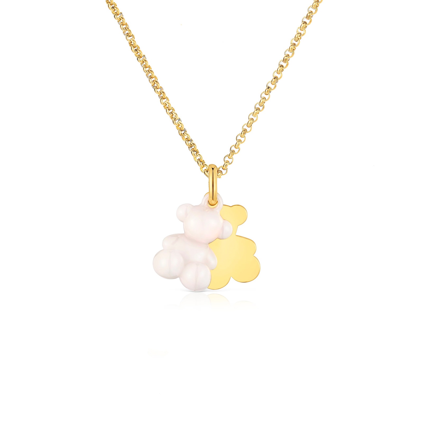 New Fashion Women Men Silver Gold Stainless Steel Span Bear Round Cartoon Animal White Pink Black Oil Pendant Necklace Jewelry