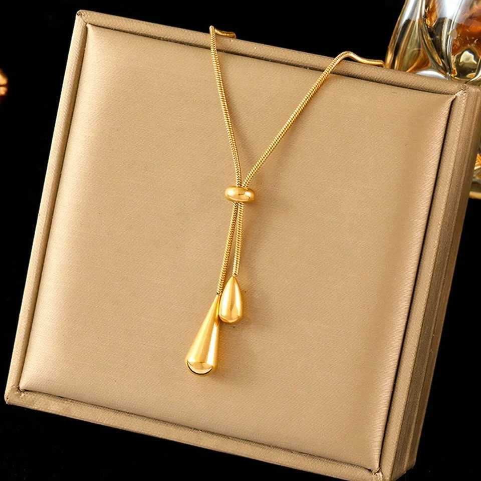 DOTIFI Stainless Steel Pull Adjustable Water Drop Shape Tassel Charm Necklace Fashion Personality High-Grade Jewelry Gifts G251217