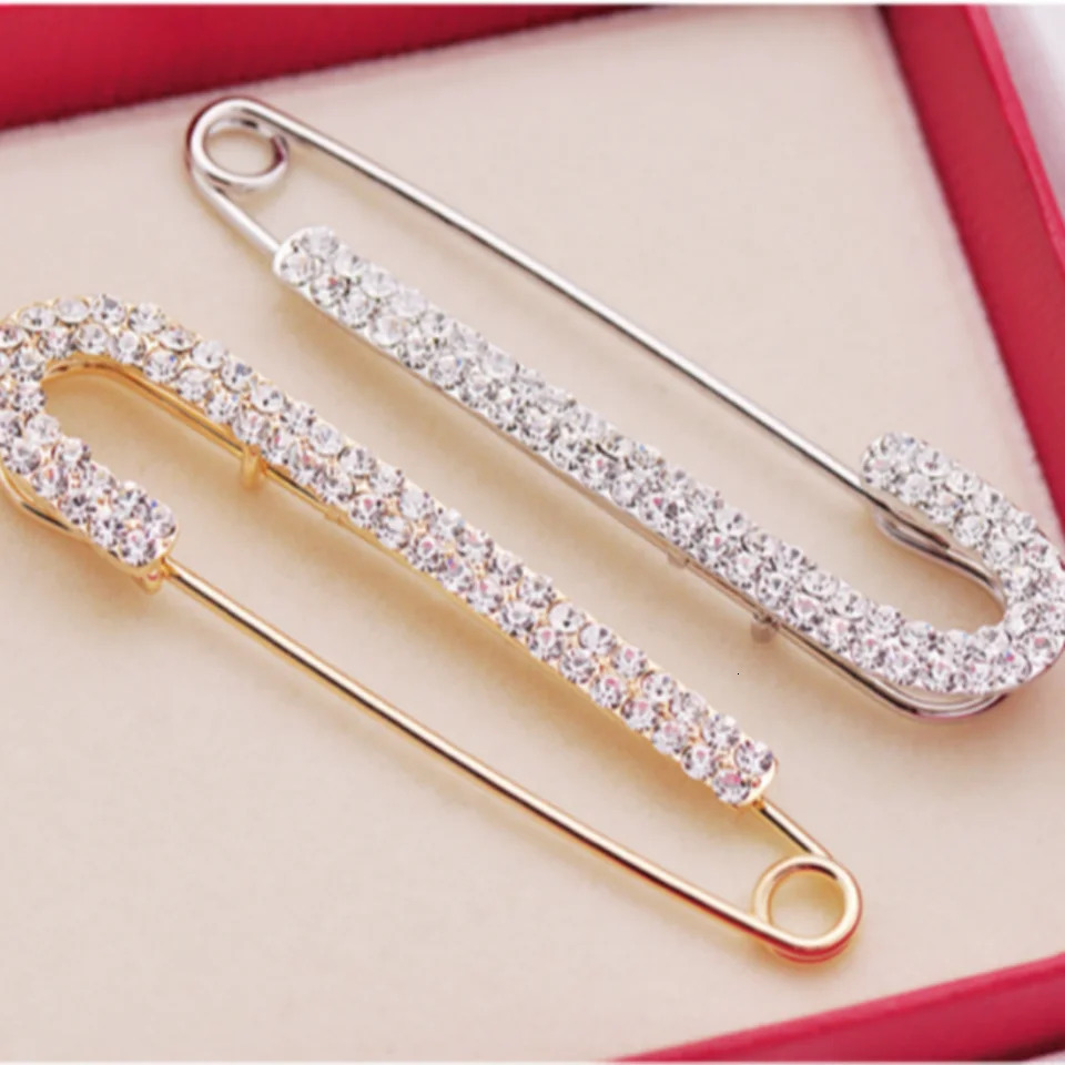 Decorative Metal Pin Safety Pin Gold Color Large Rhinestones Brooches Silver Zircon Jeans Buckle Scarf 251217