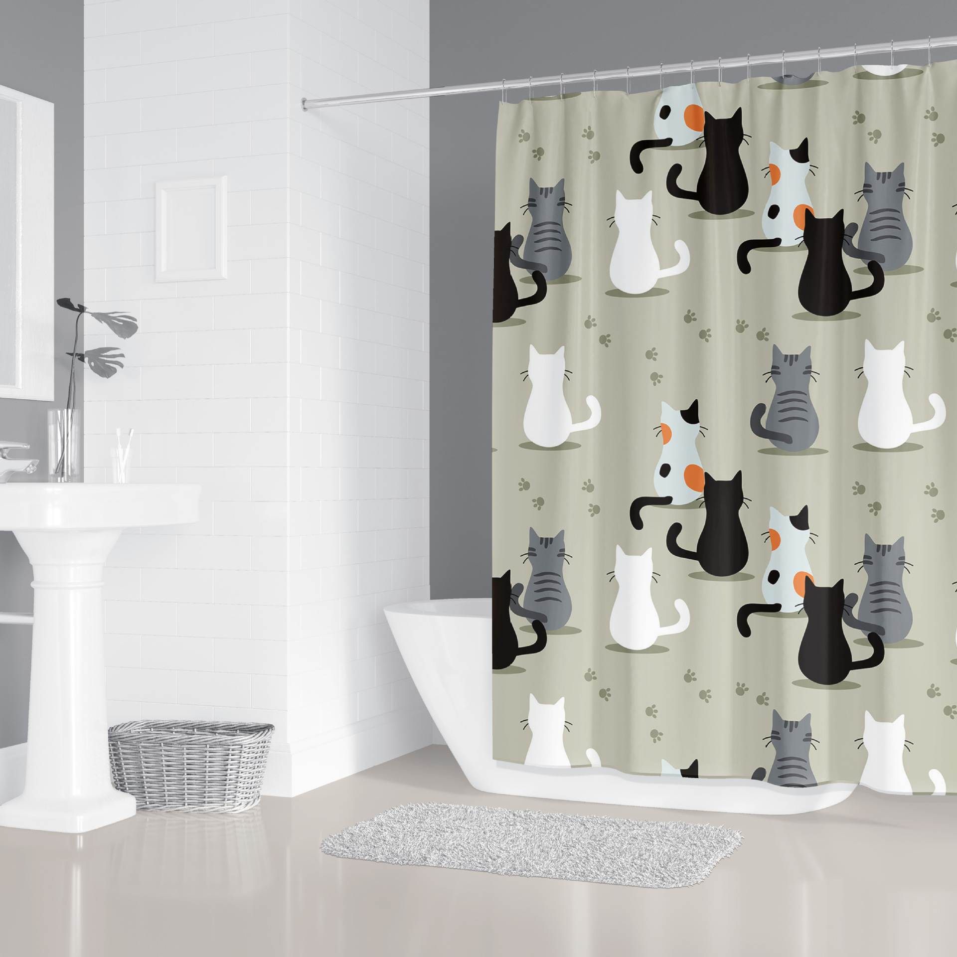YL-37979 Bathroom Curtain/Curtain Decoration: Polyester Waterproof Cat and Dog 3D Digital Print Bathroom Curtain