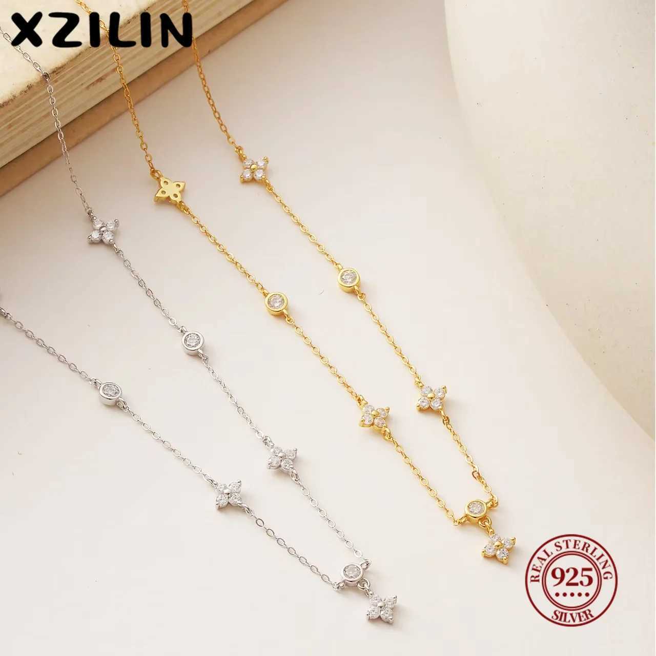 XZiLin 925 Sterling Silver Inlaid Zircon Flower Necklace for women Exquisite Sweet Wedding Jewelry Accessories Gifts G251217