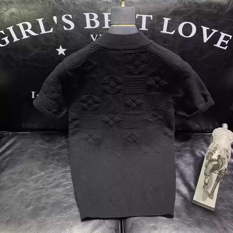 spring summer new jacquard round neck Light luxury knitted sweater t-shirt men's fashion simple jacquard half-sleeved sweater