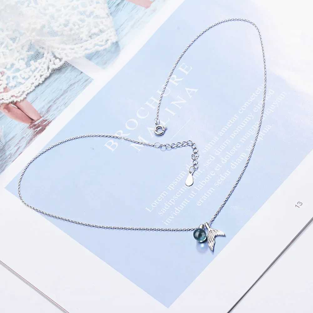 S925 Sterling Silver Womens Sapphire Bead Mermaid Tail Pendant Necklace 40cm35cm Luxury Jewelry G251217