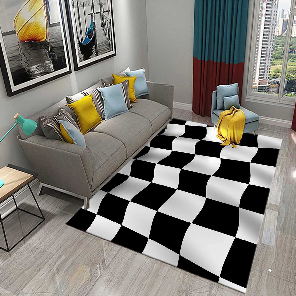 Black and White Checkerboard Plaid Carpet Moroccan Style Living Ro Bedro Rug Modern 3d Geetry Entry Door Mats Household Y251216