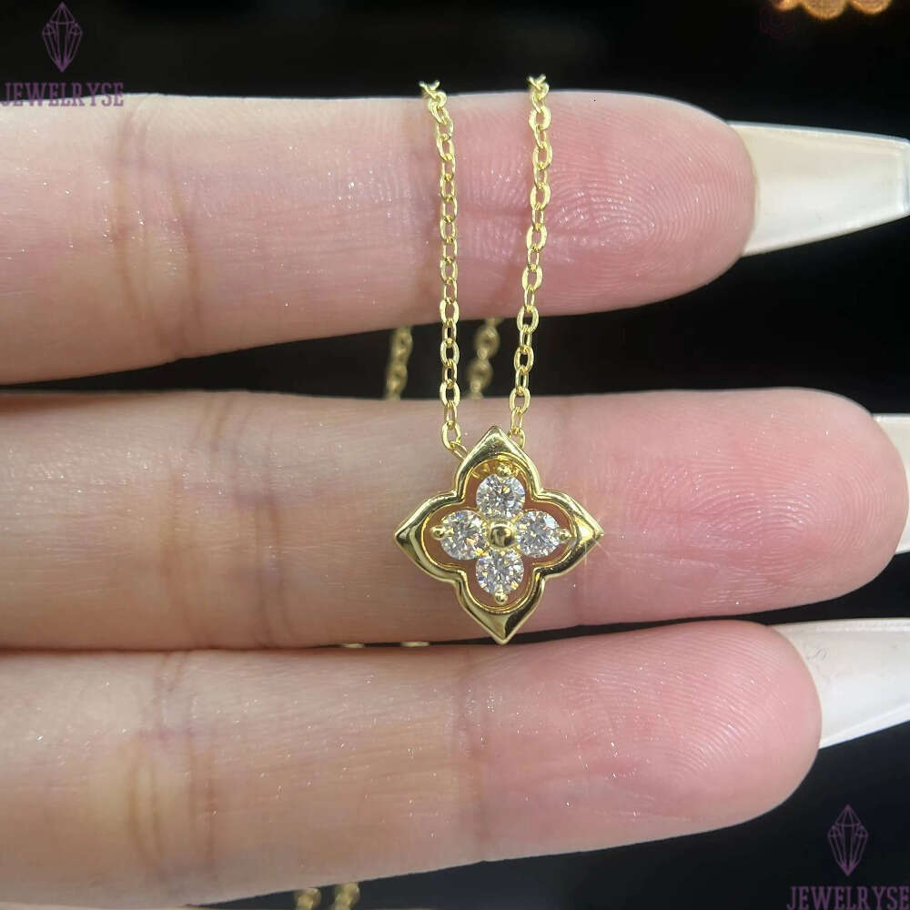 Luxury Clover Shape D Color VVS Moissanite Engagement Pendant Necklace for Women 10 14k 18k 22k Gold Plated S925 Silver Jewelry