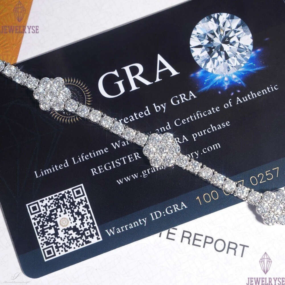 New S925 Silver D 3mm Moissanite Flower Tennis Chain Mens and Womens Hip Hop HIPHOP Bracelet