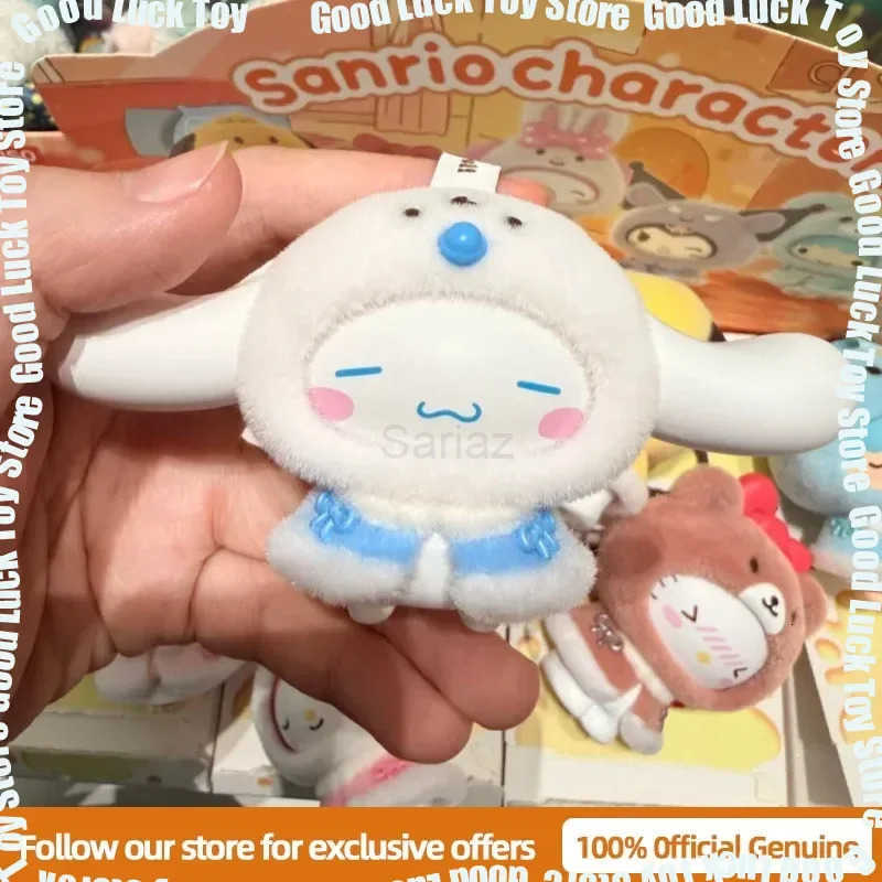 Sanrio New Genuine MINISO Little Cape Series Blind Box Kuromi KT Flocked Keychain Face Changing Trendy Toy Bag Charm Cute Gift H251217