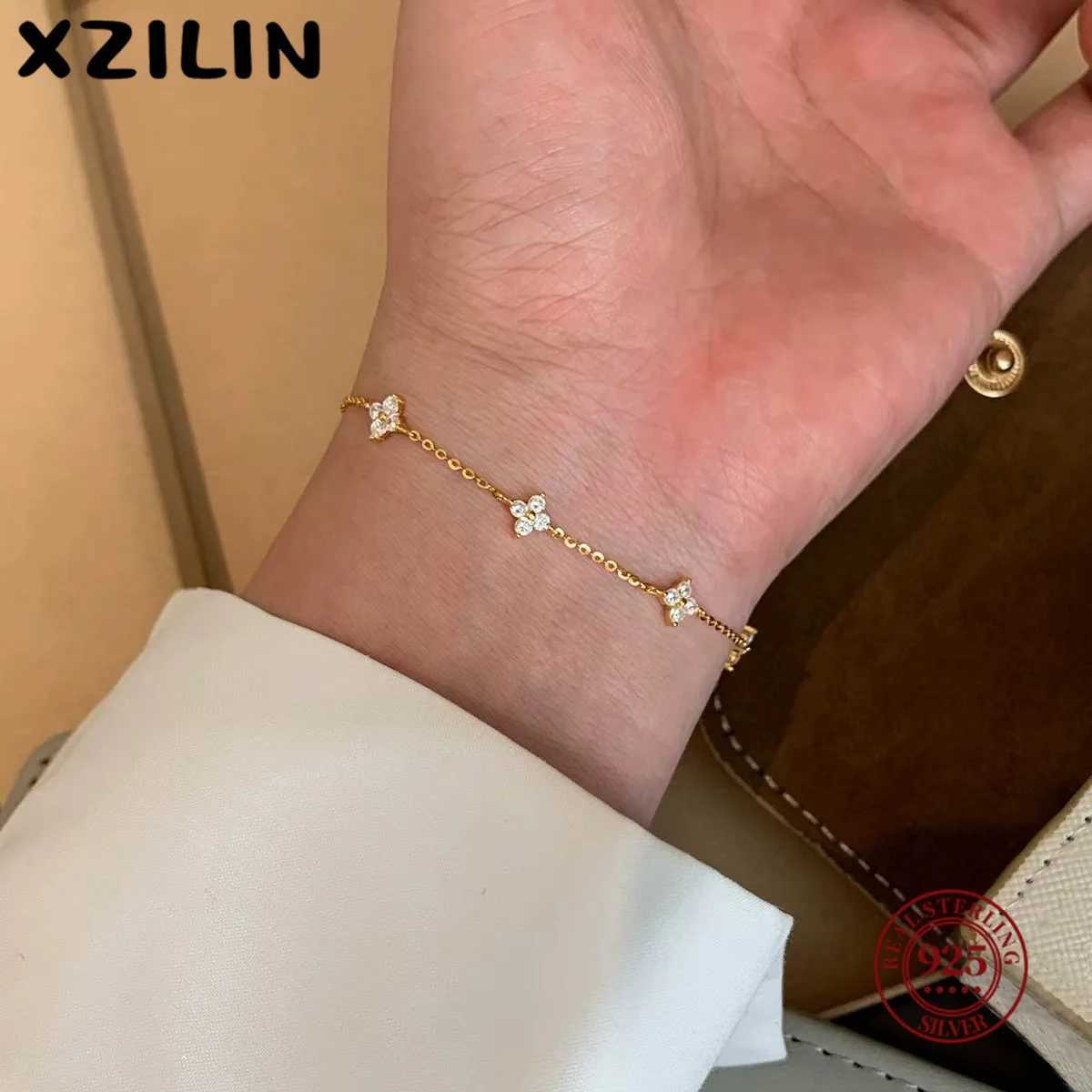 XZiLin S925 Sterling Silver Plated 18k Gold Korean Design Temperament Zircon Flower for Women Jewelry Gift G251217