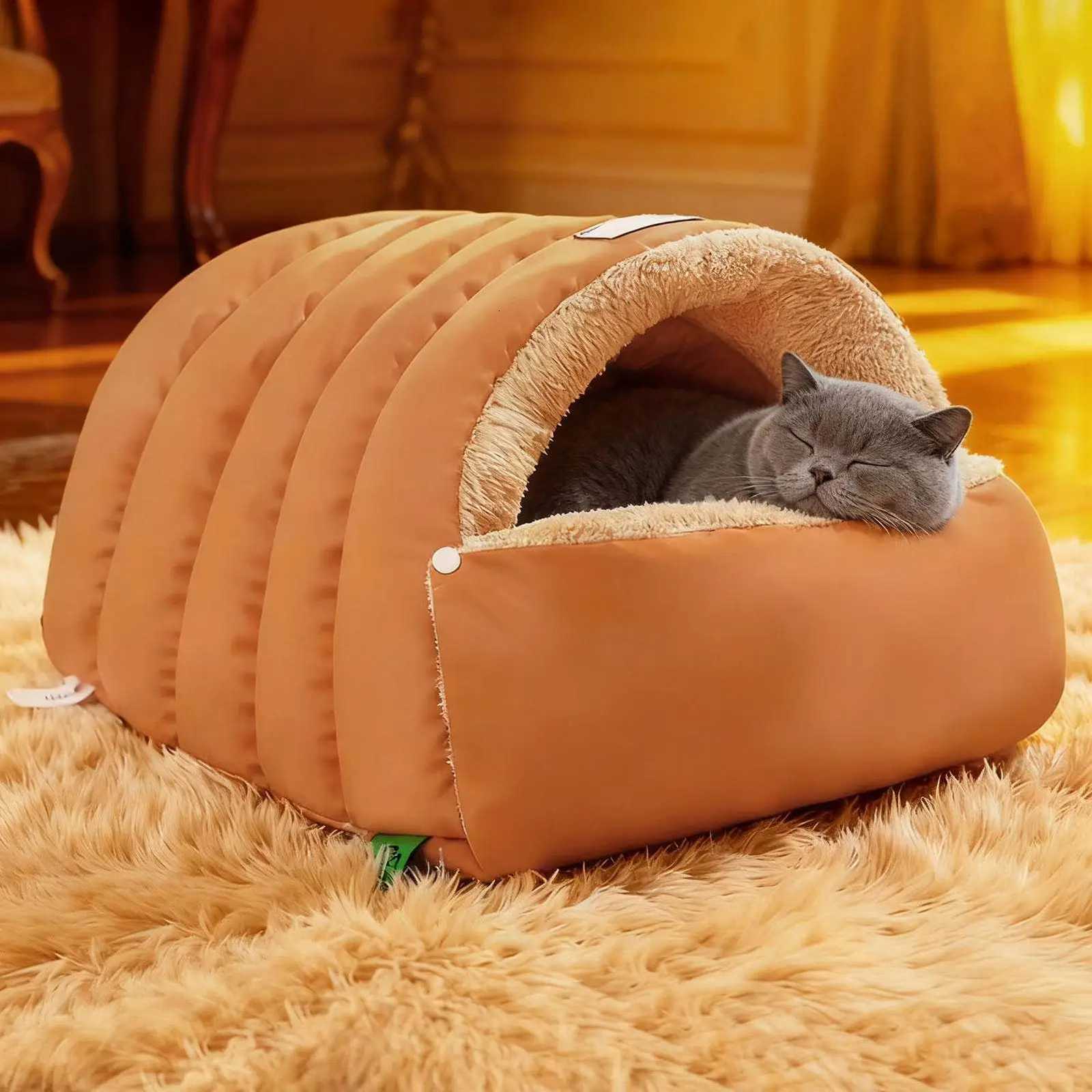 Semi Enclosed Pet Cave Bed Warm Comfortable Windproof Sleeping Sack Washable Pet Nest for Cats Small Dogs Indoor Outdoor M251217